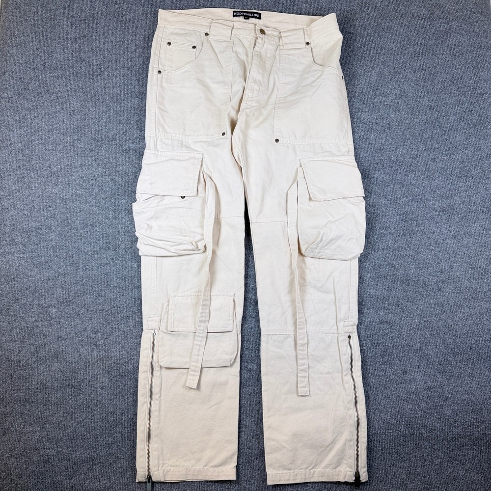 Kody Phillips Pants Mens 34 36x32 Beige Cargo Military Paratrooper Zip Ankle